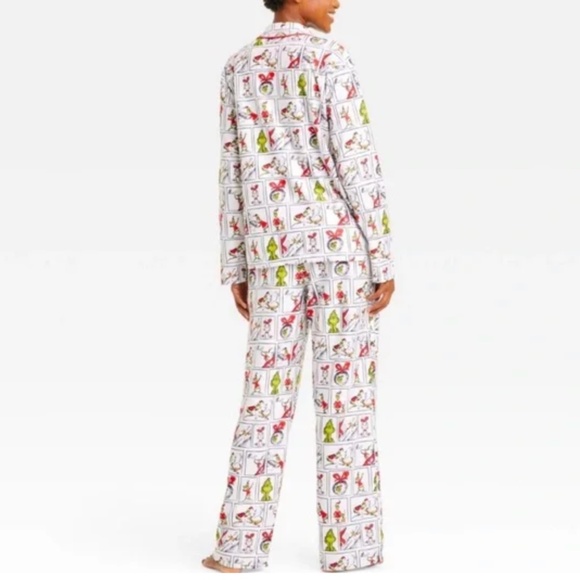 Women's The Grinch Holiday Christmas Pajamas PJ White Red Green L Top Pants NEW - Picture 3 of 4
